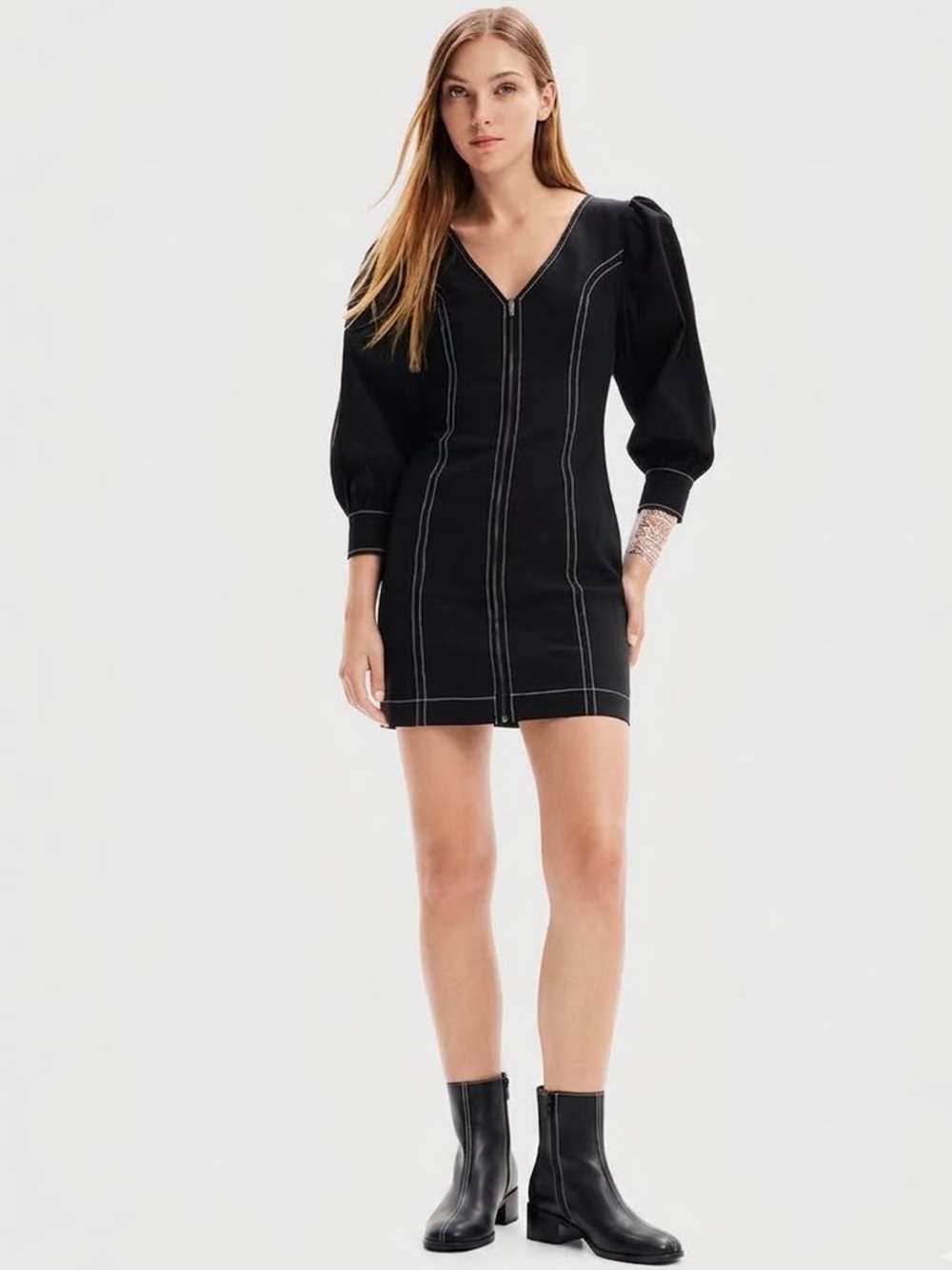 Desigual Black Dress with Puff Sleeves • Size Medium • EUC